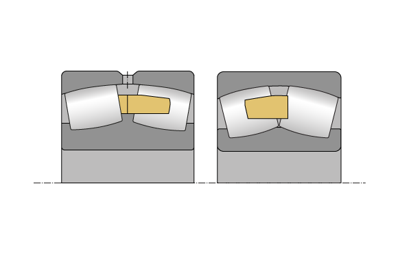 調心滾子軸承設計A（左），調心滾子軸承設計EA（右）