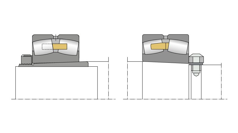 左側：帶螺母和鎖緊墊片的緊定套 | 右側：帶螺釘和墊片的鎖緊螺栓